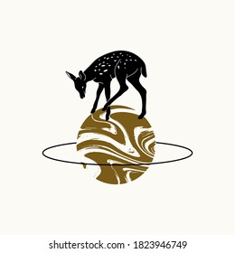 Ilustración de ciervo aislada a mano vectorial. Obra de arte creativa. Plantilla para tarjeta, afiche, banner, imprimir para camiseta, pin, insignia, parche.
