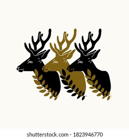 Vector hand drawn illustration of deer isolated. Creative artwork. Template for card, poster, banner, print for t-shirt, pin, badge, patch.