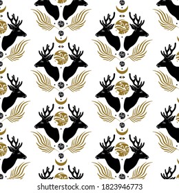 Vector hand drawn illustration of deer isolated. Creative artwork. Template for card, poster, banner, print for t-shirt, pin, badge, patch.