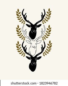 Vector hand drawn illustration of deer isolated. Creative artwork. Template for card, poster, banner, print for t-shirt, pin, badge, patch.