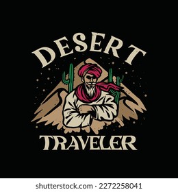 Vector hand drawn illustration of a desert explorer for streetwear