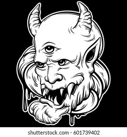 Vector hand drawn illustration of devil. Tattoo hand sketched artwork. Template for card, poster, banner, print for t-shirt.