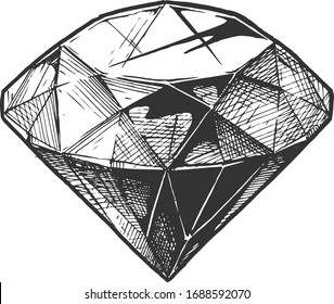 Vector hand drawn illustration of diamond in vintage engraved style. Isolated on white background.