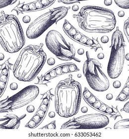 Vector hand drawn illustration of different vegetables