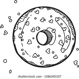 Vector hand drawn illustration of donut. Engraving style, isolated on white background. For menu, restaurants, cafe, market, print design.