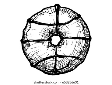 Vector hand drawn illustration of donut in vintage engraved style. isolated on white background.