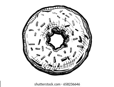 Vector hand drawn illustration of donut in vintage engraved style. isolated on white background.