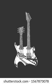 Vector hand drawn illustration of double neck guitar. electric guitar.