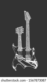 Vector hand drawn illustration of double neck guitar. electric guitar.