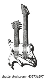 Vector hand drawn illustration of double neck electric guitar. 