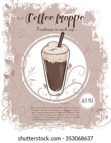 vector hand drawn illustration of drinks menu pages with cup of coffee frappe