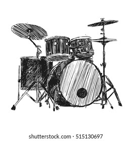 Vector hand drawn illustration of drum kit.