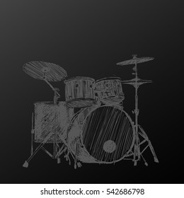 Vector hand drawn illustration of drum kit.
