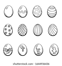 Vector hand drawn illustration easter eggs isolated white background  Collection graphic linear egg  sketch  Linear art in vintage style easter set for design 