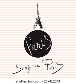 Vector hand drawn illustration with Eiffel tower. Paris.