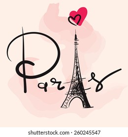 Vector hand drawn illustration with Eiffel tower. Symbol of Paris