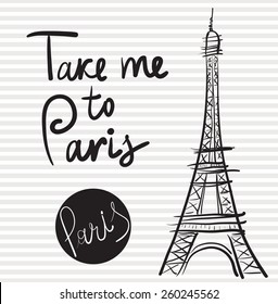 Vector hand drawn illustration with Eiffel tower. Symbol of Paris