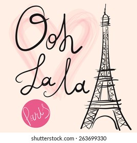 Vector hand drawn illustration with Eiffel tower. Symbol of Paris