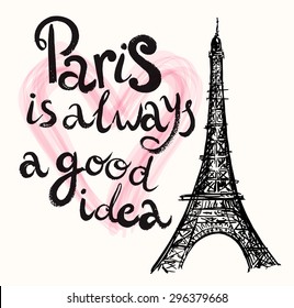 Vector hand drawn illustration with Eiffel tower. Paris.