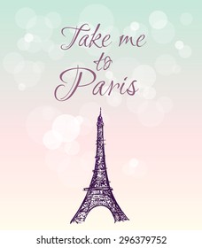 Vector hand drawn illustration with Eiffel tower. Magic Paris.