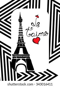 Vector hand drawn illustration with Eiffel tower. Paris. Je taime. Paris background. Stock vector