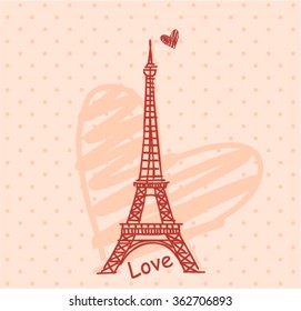 Vector hand drawn illustration with Eiffel tower.