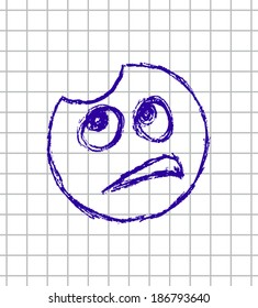 vector hand drawn illustration of emoticon on the squared school notebook