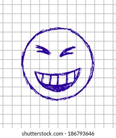 vector hand drawn illustration of emoticon on the squared school notebook