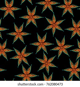 Vector hand drawn illustration ethnic flower seamless pattern 