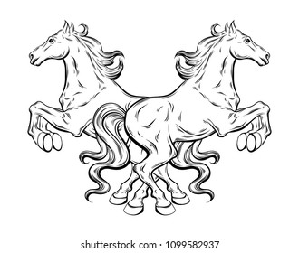 Vector hand drawn illustration of  expressive horses isolated. Tattoo artwork. Template for card, poster, banner, print for t-shirt, label.