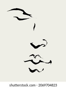 Vector  hand drawn illustration with face  . Creative artwork in minimalism style. Template for card, poster, banner, print for t-shirt, pin, badge, patch.