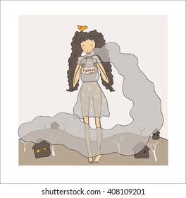 Vector hand drawn illustration. Fairy spreading smoke