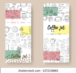 Vector hand drawn illustration with fast food. Restaurant menu. Chalkboard. Sketch.