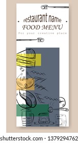 Vector hand drawn illustration with fast food. Restaurant menu. Chalkboard. Sketch.