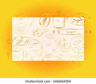 Vector hand drawn illustration with fast food. Restaurant menu.  