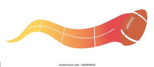 Vector hand drawn illustration of fast speed American football ball. Colored flat style.
