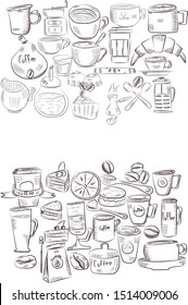 Vector hand drawn illustration with fast food. Restaurant menu. Chalkboard. Sketch.