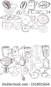 Vector hand drawn illustration with fast food. Restaurant menu. Chalkboard. Sketch.