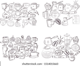 Vector hand drawn illustration with fast food. Restaurant menu. Chalkboard. Sketch.