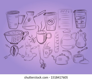 Vector hand drawn illustration with fast food. Restaurant menu. Chalkboard. Sketch.