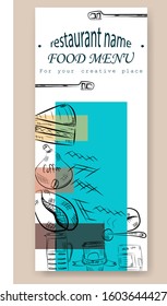 Vector hand drawn illustration with fast food. Restaurant menu. Chalkboard. Sketch.