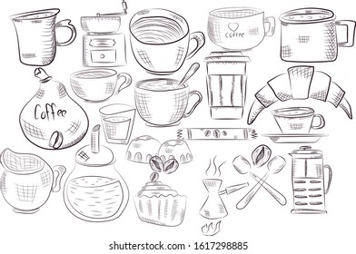 Vector hand drawn illustration with fast food. Restaurant menu. Chalkboard. Sketch.