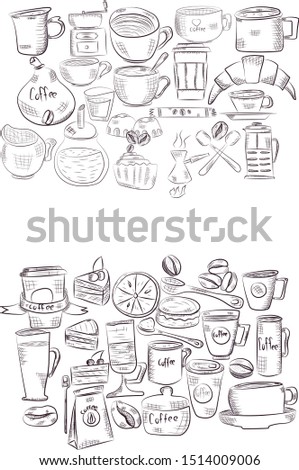 Vector hand drawn illustration with fast food. Restaurant menu. Chalkboard. Sketch.