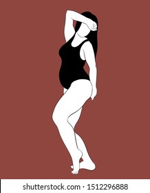Vector hand drawn illustration of fat woman in swimsuit isolated. Creative tattoo artwork. Template for card, poster. banner, print for t-shirt, pin, badge, patch.