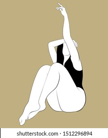 Vector hand drawn illustration of fat woman in swimsuit isolated. Creative tattoo artwork. Template for card, poster. banner, print for t-shirt, pin, badge, patch.