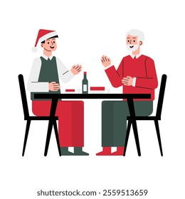 Vector Hand Drawn Illustration of a Festive Christmas Dinner Scene.