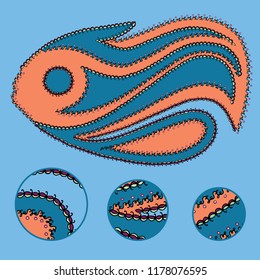 Vector hand drawn illustration of a fish character with an intricate ornamental border decoration and star elements for coloring, books, children