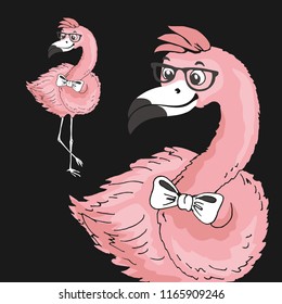 Vector hand drawn illustration of flamingo character