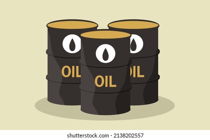 vector hand drawn illustration in flat style - three barrels of oil.