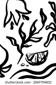 Vector hand drawn illustration with floral elements . Creative artwork. Template for card, poster, banner, print for t-shirt, pin, badge, patch.